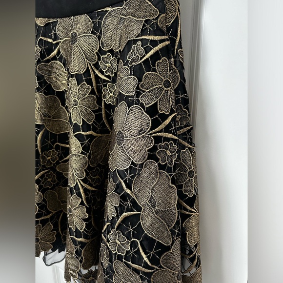 Anthropologie Eva Franco Gilt Bouquet Skirt Black Gold Lace - Picture 6 of 16
